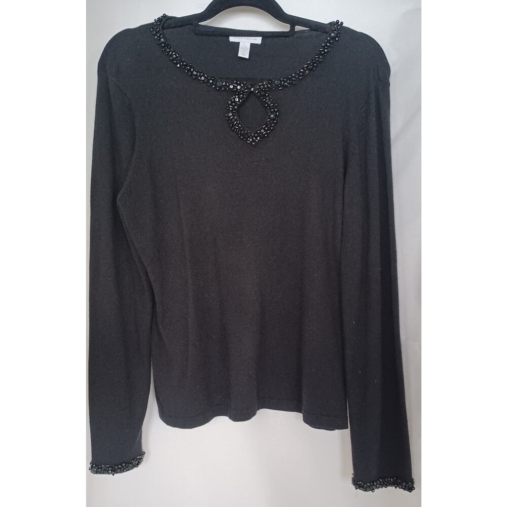 Vintage Charter Club Silk Angora Blend Beaded Sweater Large 90s Elegant Classic